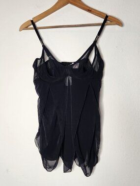 Oh La La Cheri Womens XL Black Lingerie Slip Top Sheer Lace Open Cup Draped